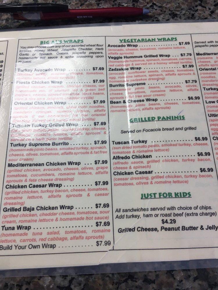 Menu at Big Al's Healthy Foods pub &amp; bar, Tulsa