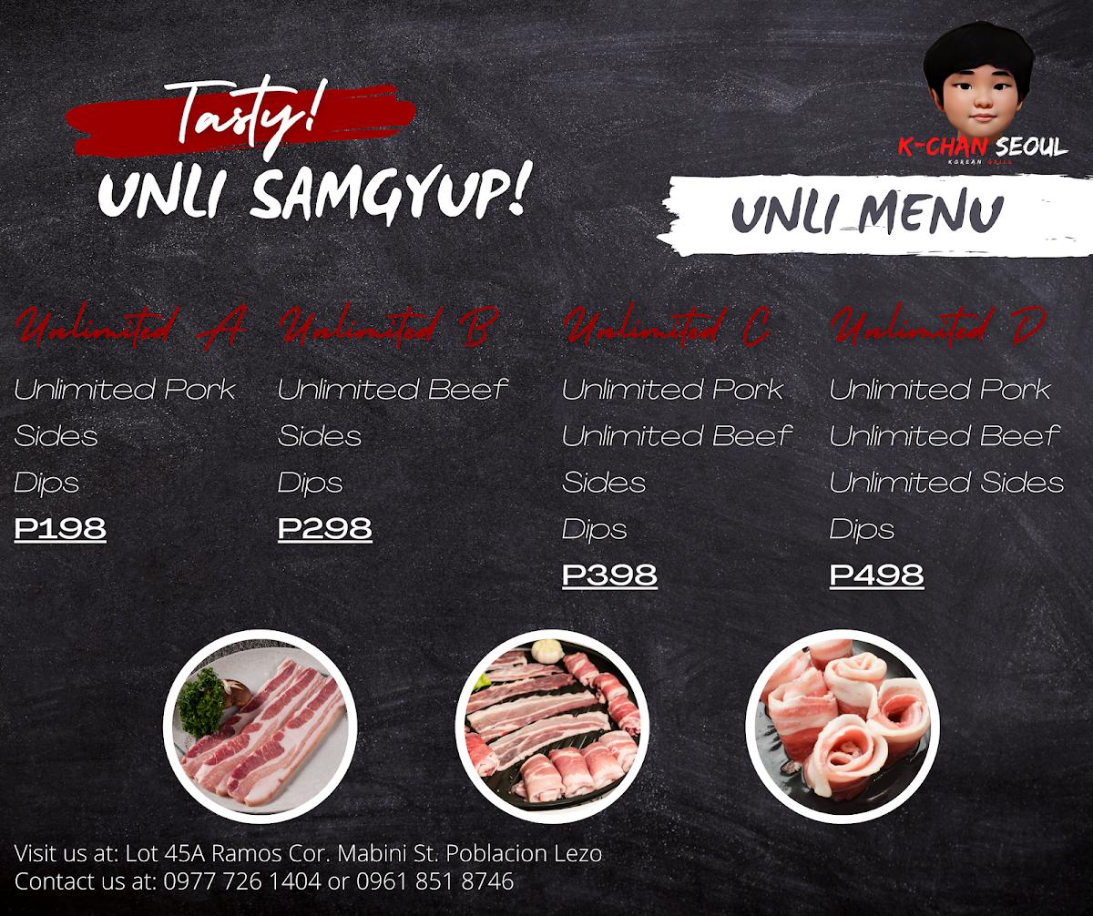 Menu at KChan Seoul Korean Grill restaurant, Lezo