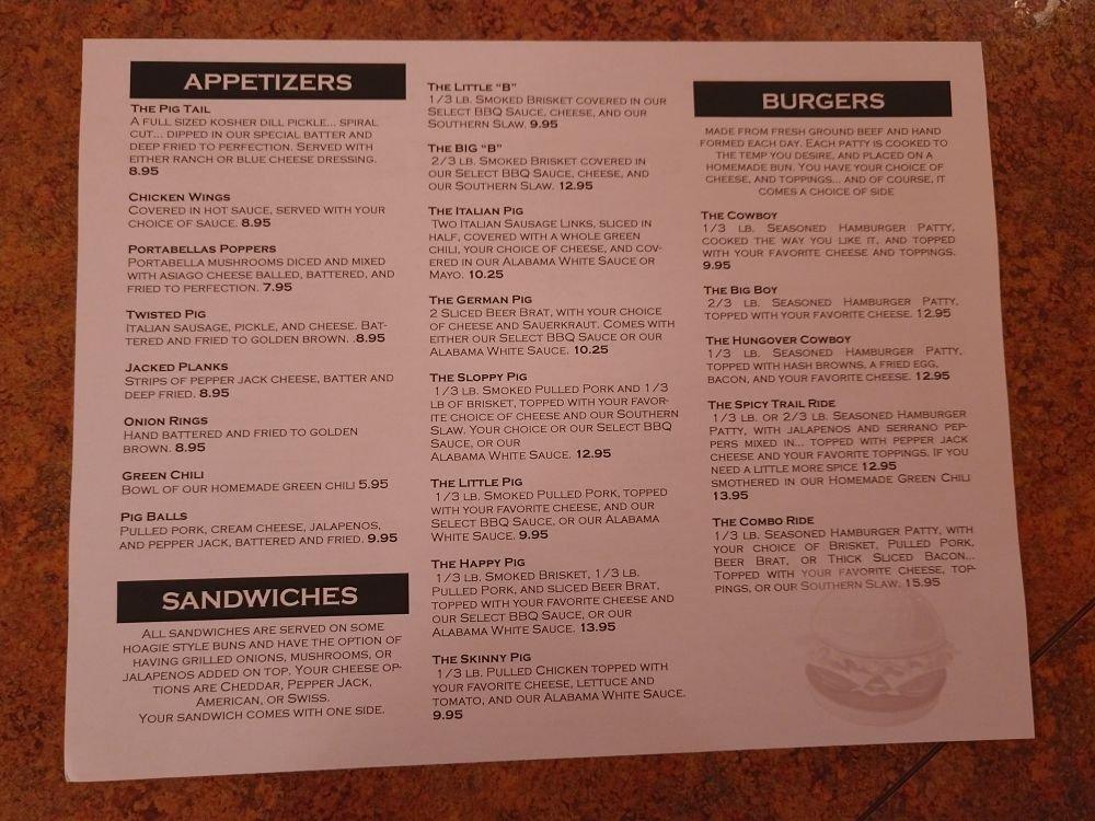 Menu at Firewater Smokehouse Grill BBQ, Sheridan