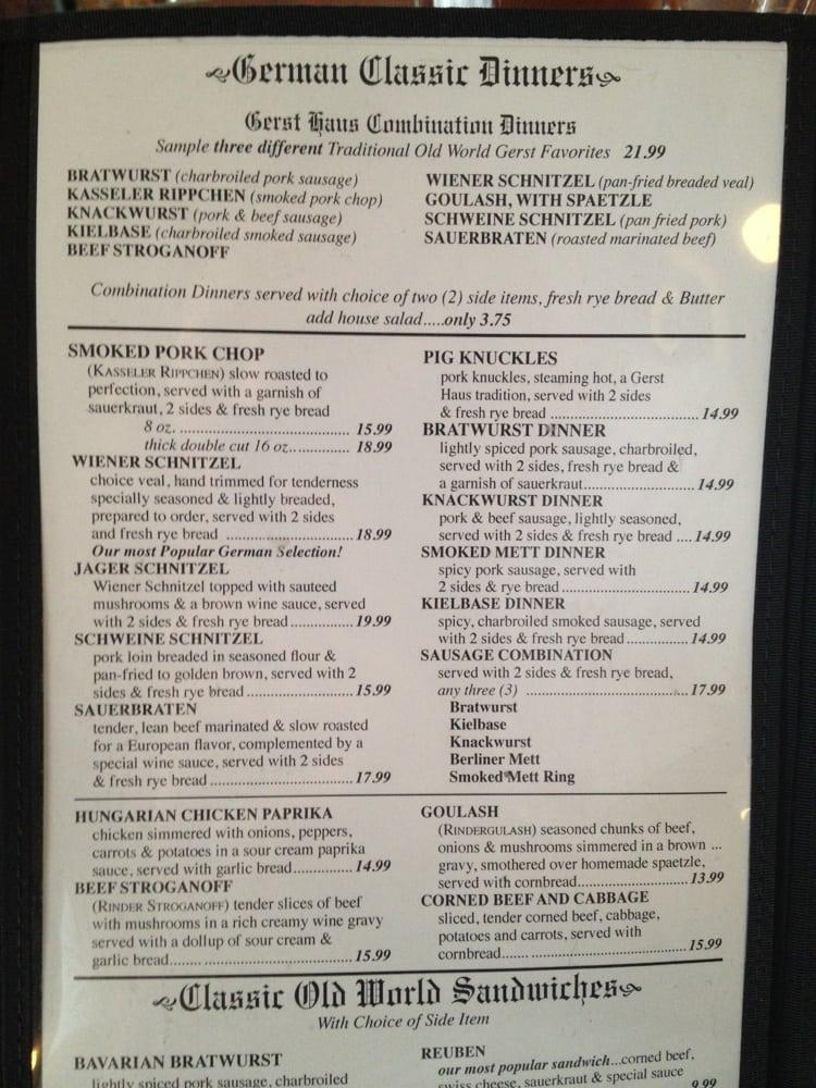 Menu at Gerst Bavarian Haus pub & bar, Evansville