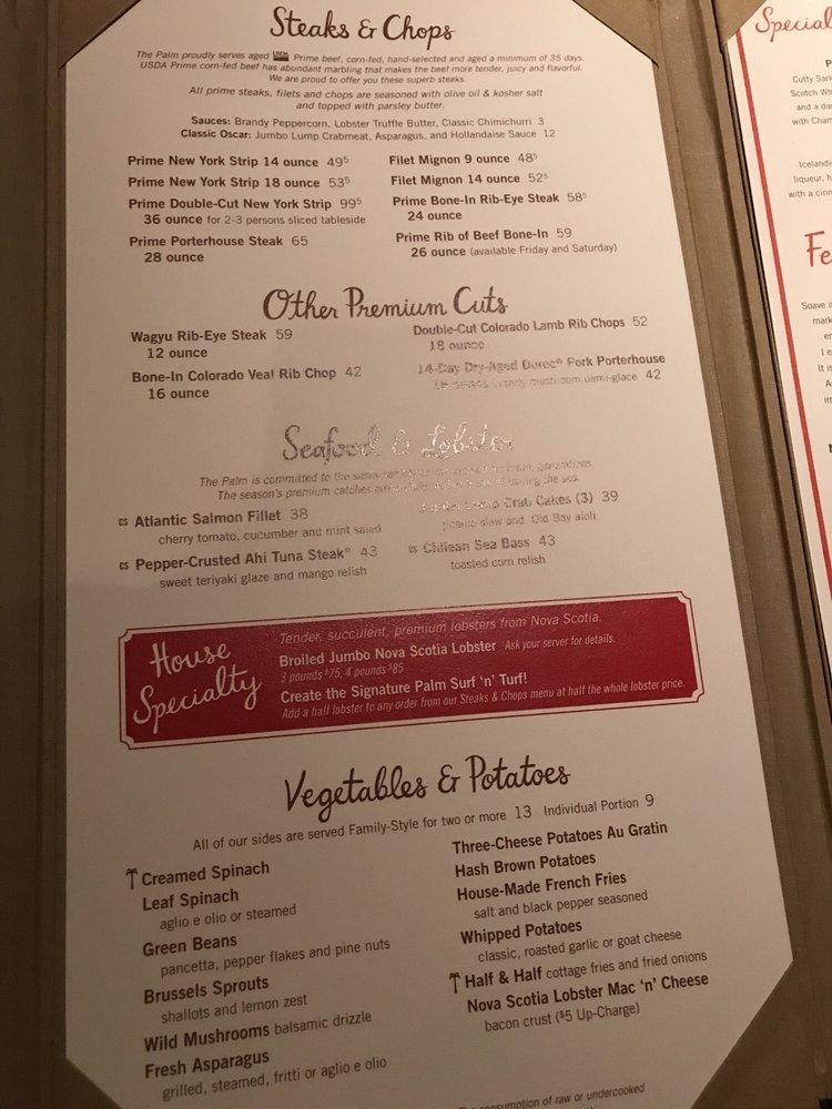 Menu At The Palm - Washington, D.c Steakhouse, Washington