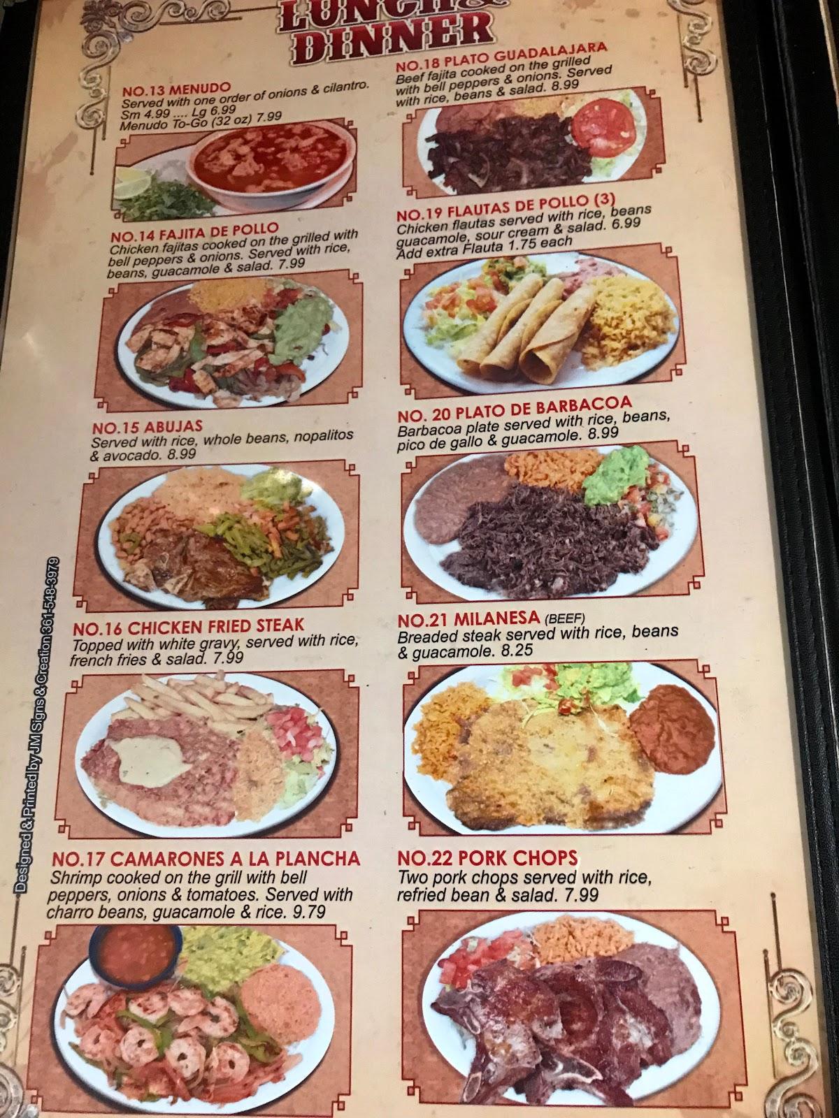 Menu at Taqueria La Tapatia 1 restaurant, Corpus Christi, Kostoryz Rd