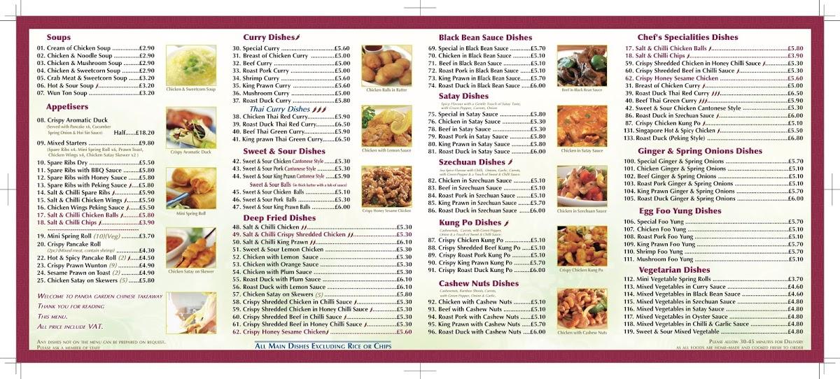 Menu at Panda Garden Chinese Takeaway restaurant, Perth