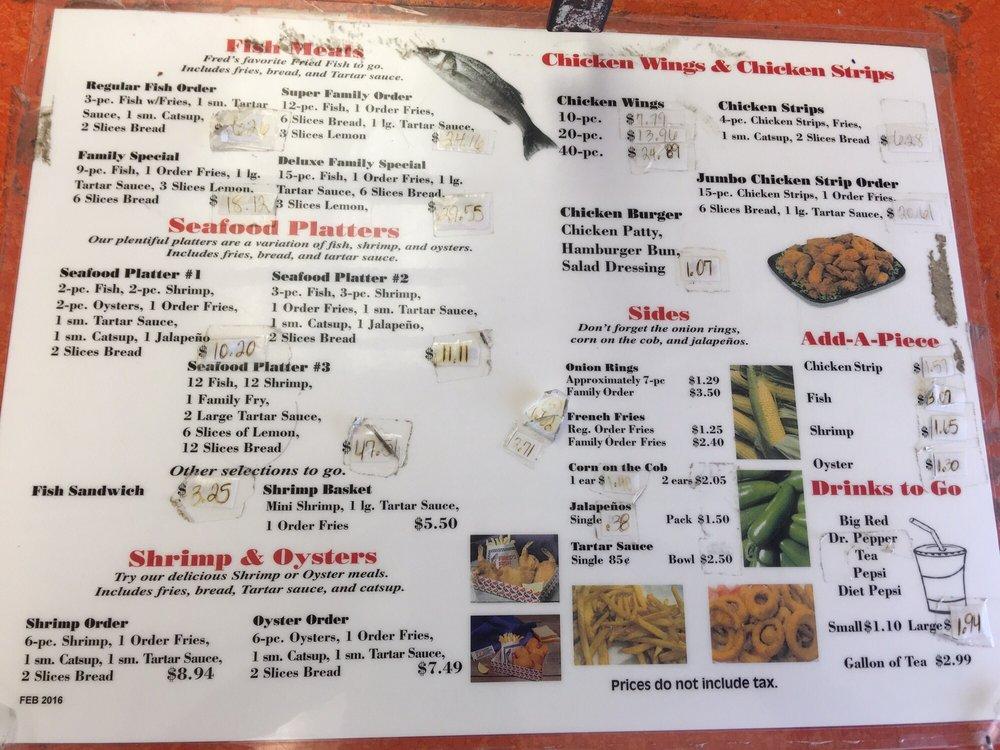 Menu at Fred's Fish Fry restaurant, San Antonio, 7750 Marbach Rd