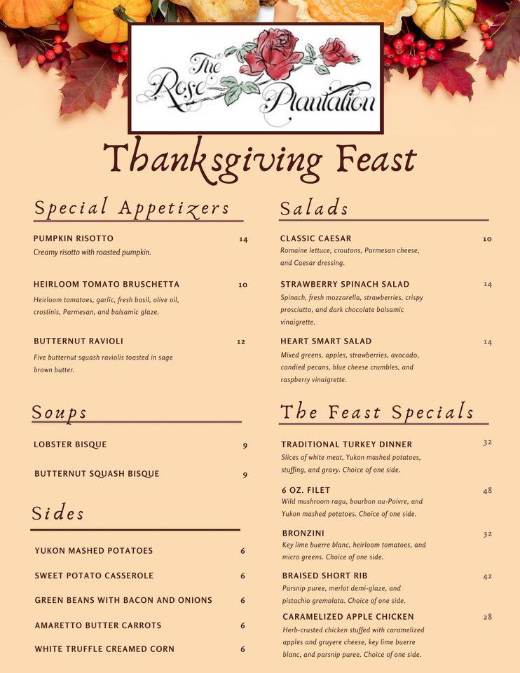 Menu at The Rose Plantation restaurant, Fruitland Park