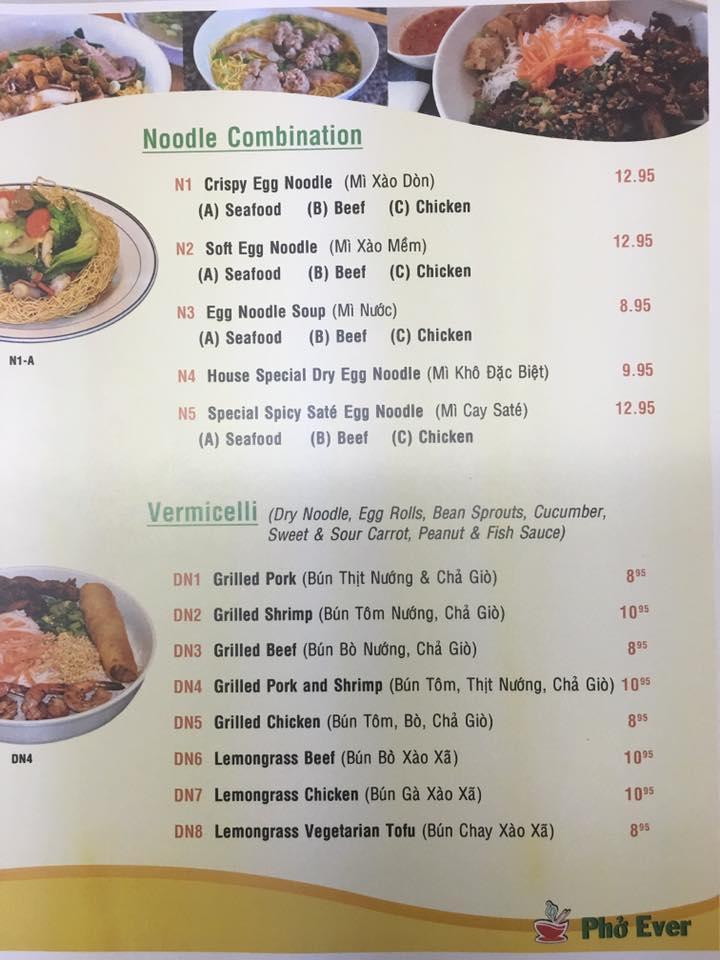 Menu at Phở Ever Hales Corners restaurant, Hales Corners