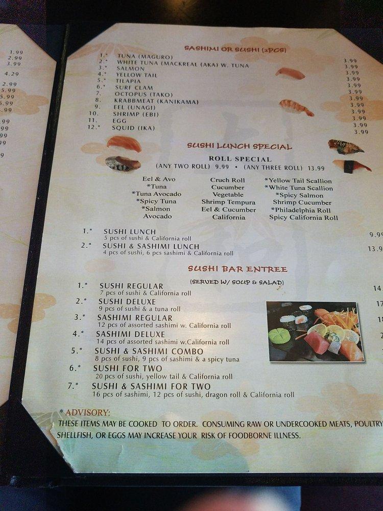Menu at Yamato restaurant, Berea