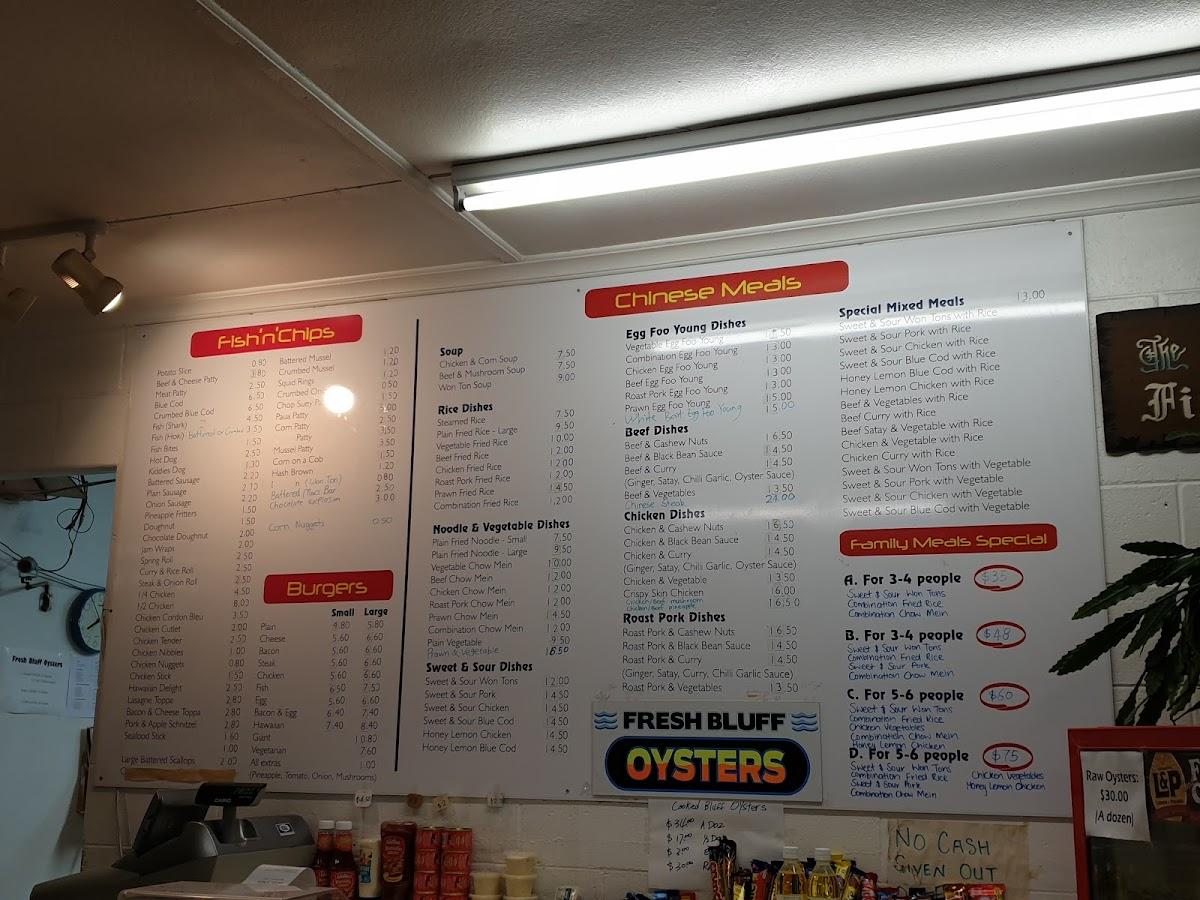 Menu at Albatross Fish Supply fast food, Invercargill