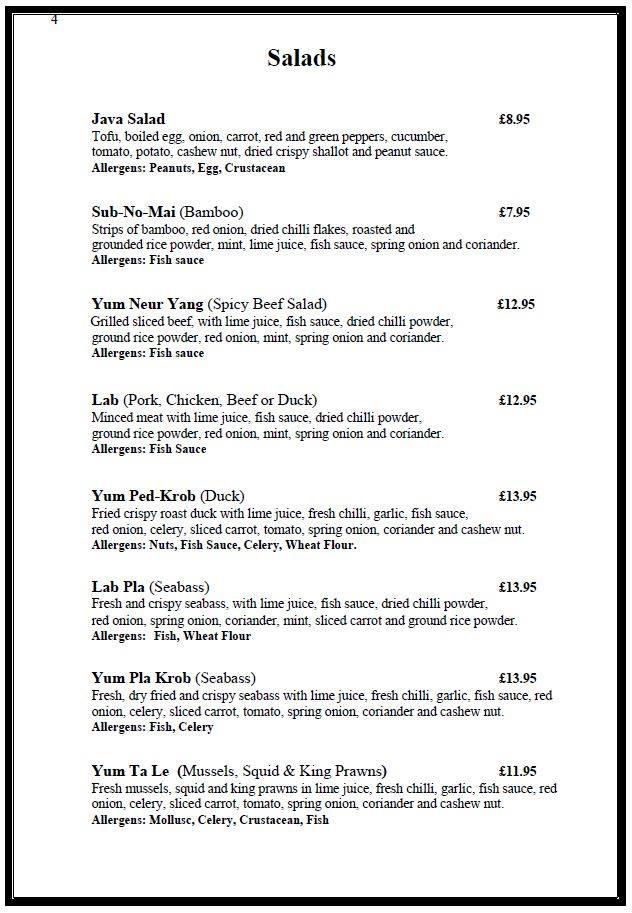 Menu at Thai Street Food restaurant, Worthing