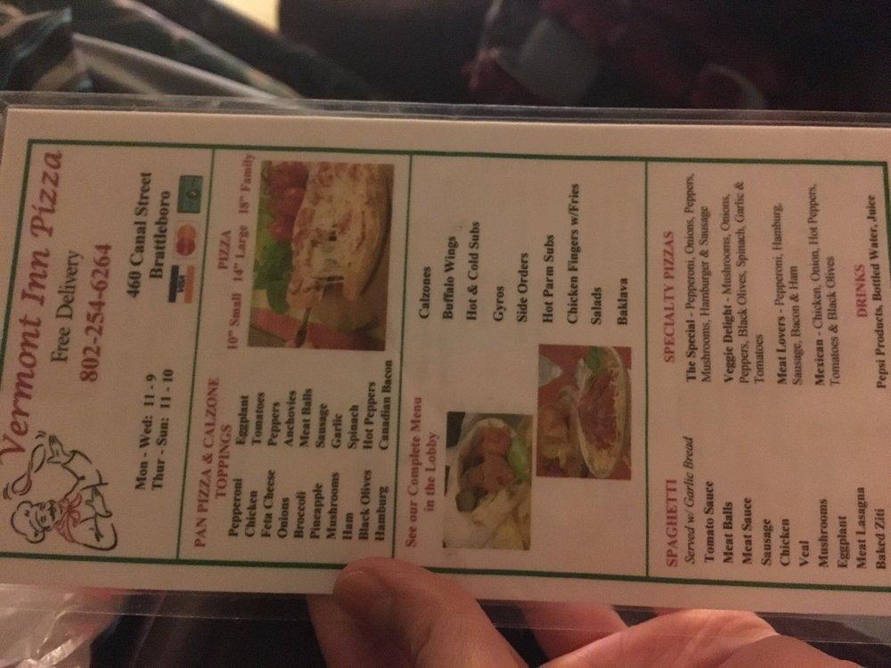 Menu at Vermont Inn Pizza pizzeria, Brattleboro, 460 Canal St 6622