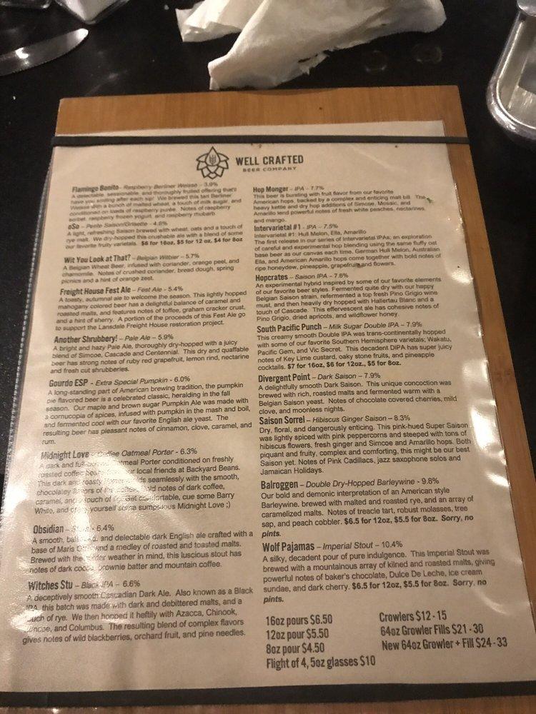 Menu at Well Crafted Beer Co. Lansdale Brewpub, Lansdale