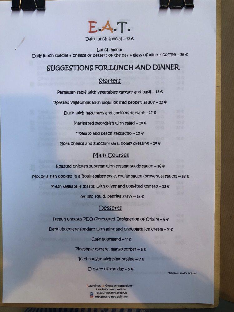 Menu at Restaurant EAT, Avignon