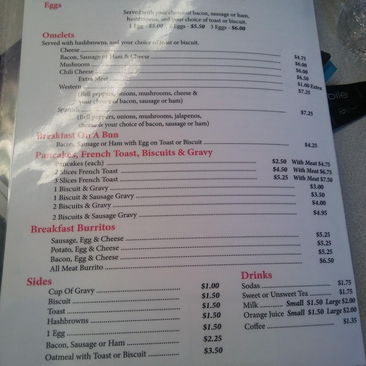 Menu at Whistle Stop Cafe, Decatur, 904 US287 BUS