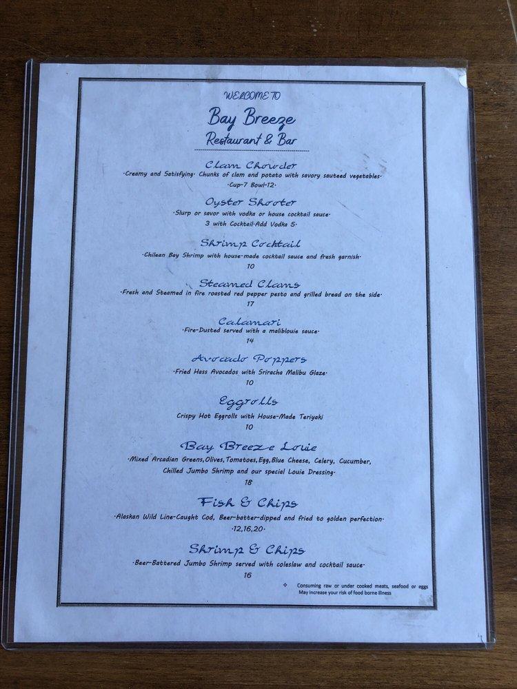 Menu at Bay Breeze Restaurant and Bar, Blaine