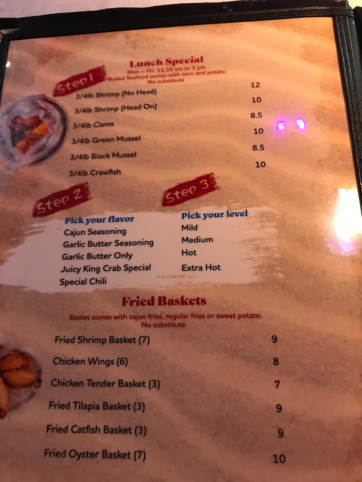 Menu at Juicy King Crab House restaurant, Hampton