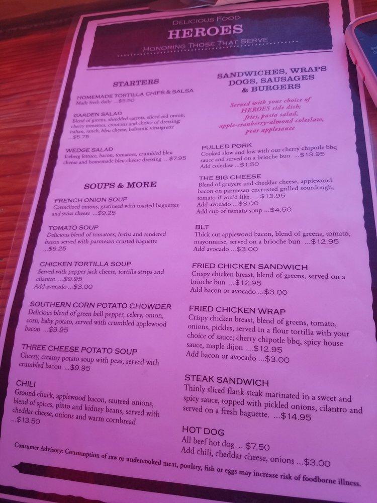 Menu at Heroes WoodFired Pizza restaurant, Julian