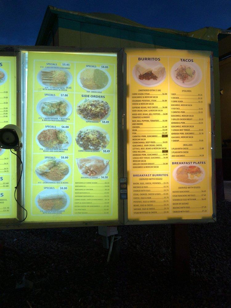 Menu at Tacos Rapidos restaurant, Denver, W Evans Ave