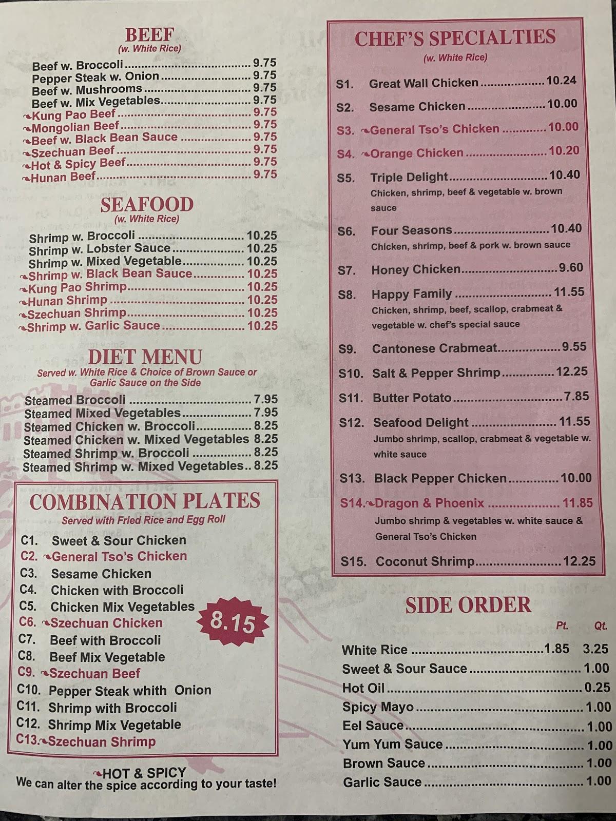 Menu at Great Wall Restaurant, Ravenswood