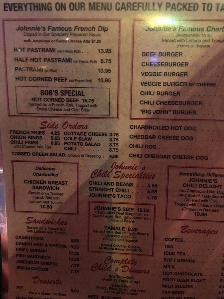 Menu at Johnnie's Pastrami restaurant, Culver City