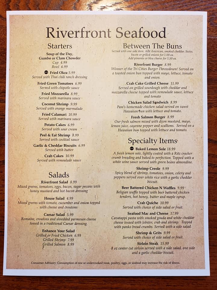 Menu at Riverfront Seafood Co restaurant, Kingsport