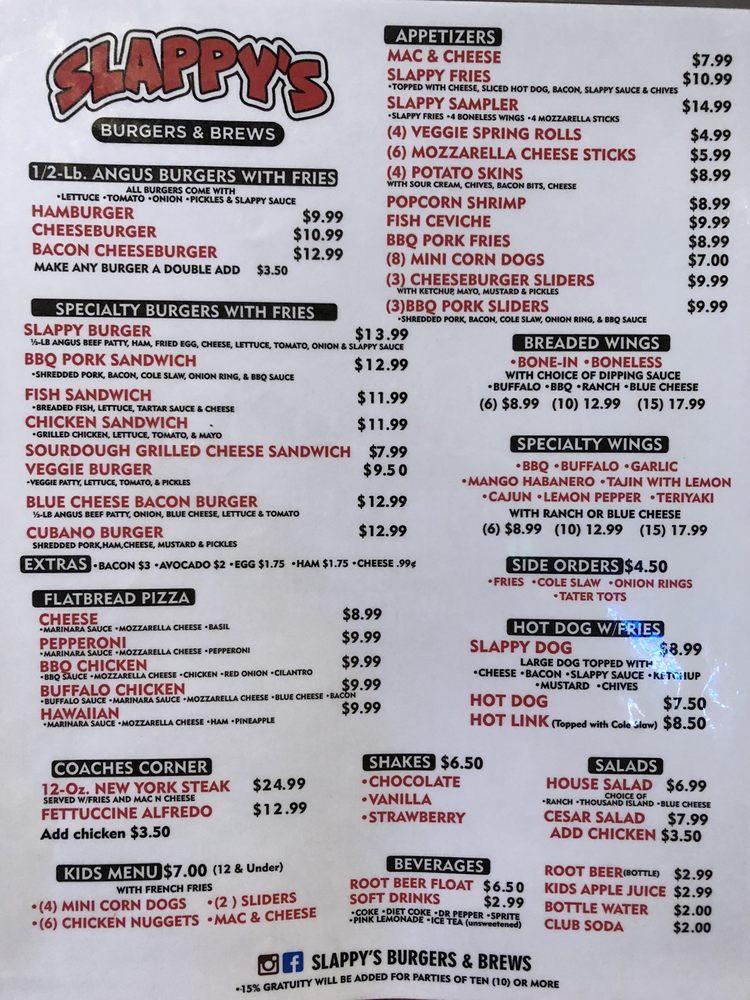 Menu at Slappy's Burgers and Brews restaurant, National City