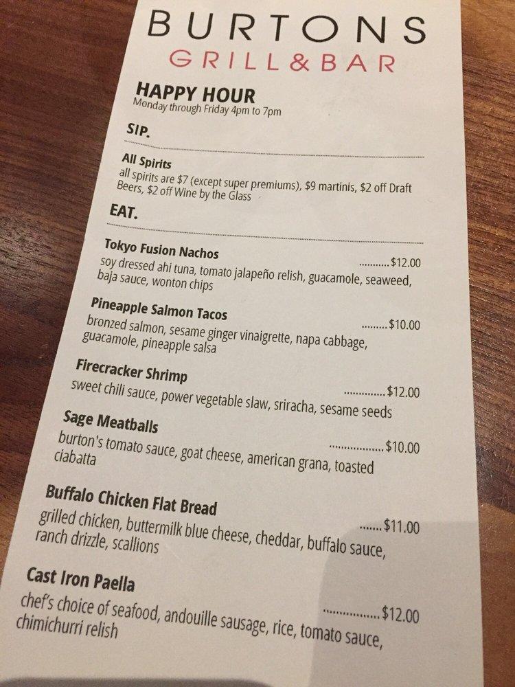 Menu At Burtons Grill & Bar, Boca Raton