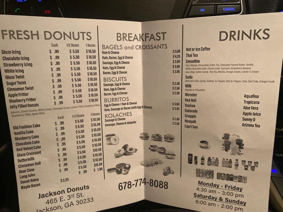 Menu at Jackson Donuts pub & bar, Jackson