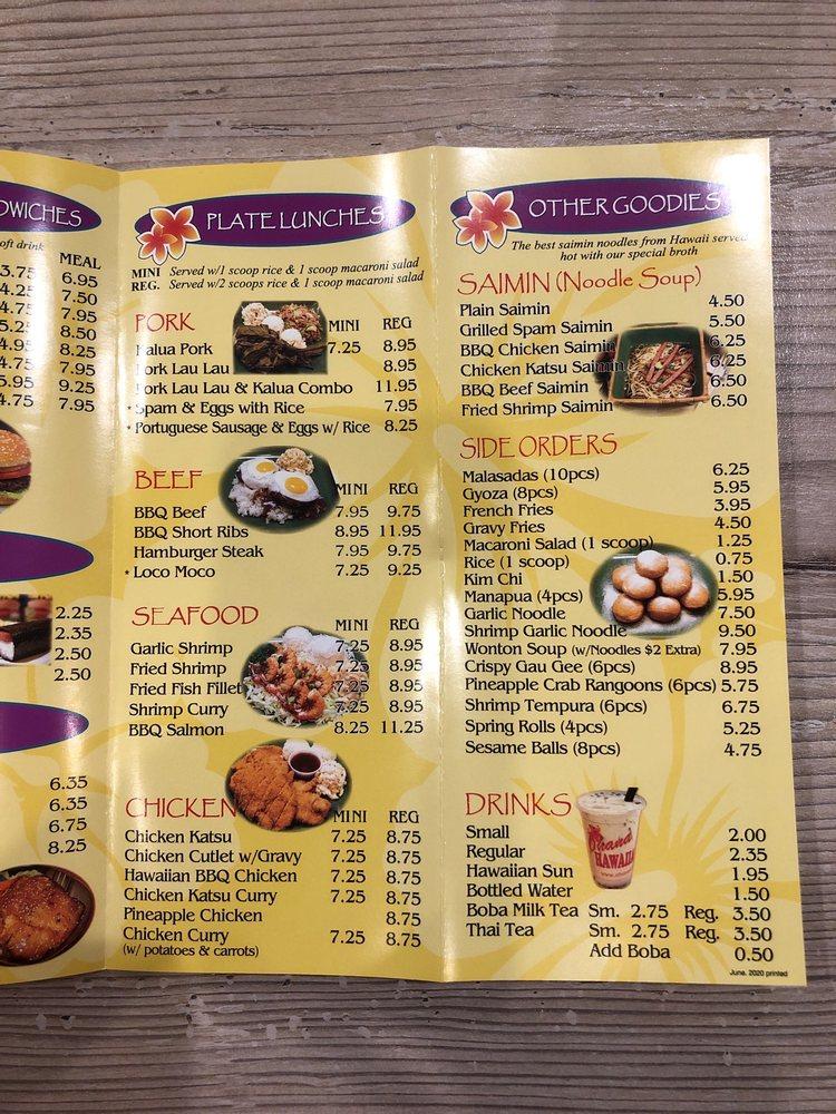 Menu at Ohana Hawaiian BBQ, Las Vegas, Blue Diamond Rd 107