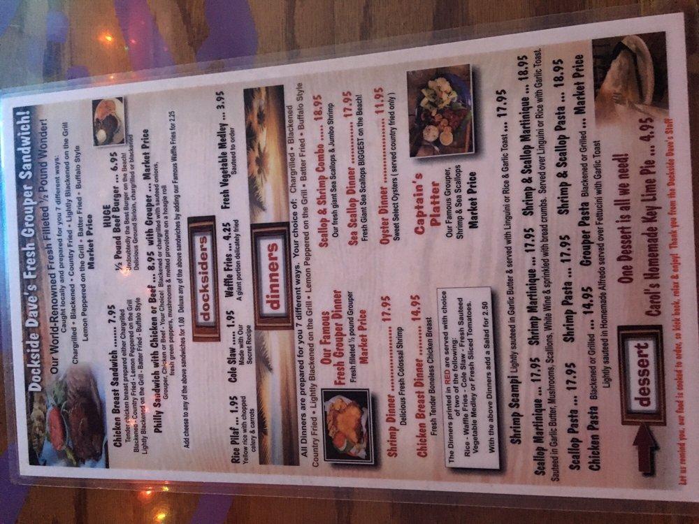 Menu at Dockside Dave's restaurant, Madeira Beach, 14701 Gulf Blvd
