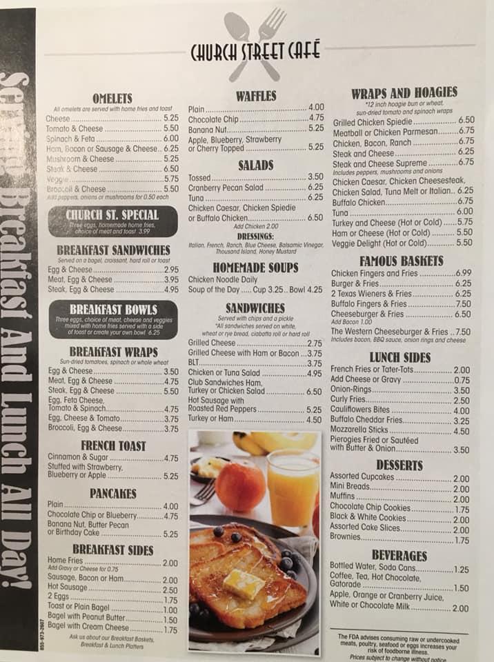 Menu at Church Street Cafe, Jessup