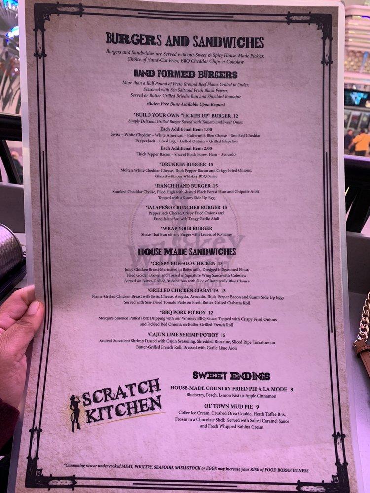 Menu at Whiskey Licker Up at Binion's pub & bar, Las Vegas