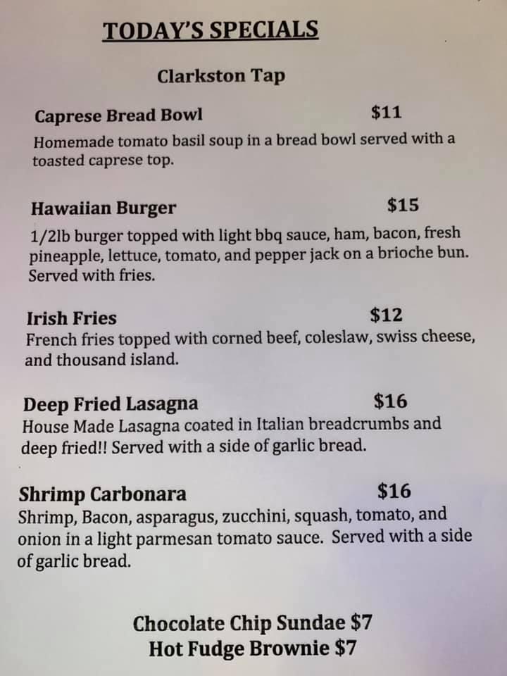 Menu at Clarkston Tap pub & bar, Clarkston, S Main St