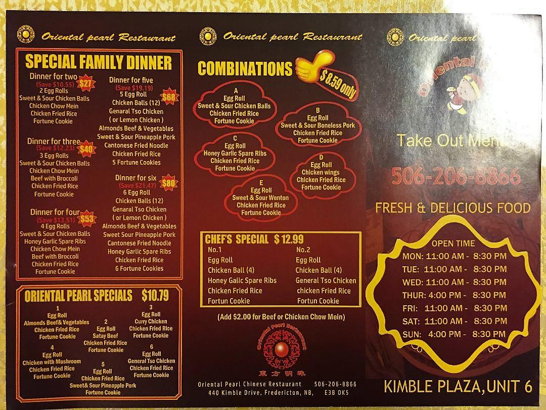 Oriental pearl deals menu