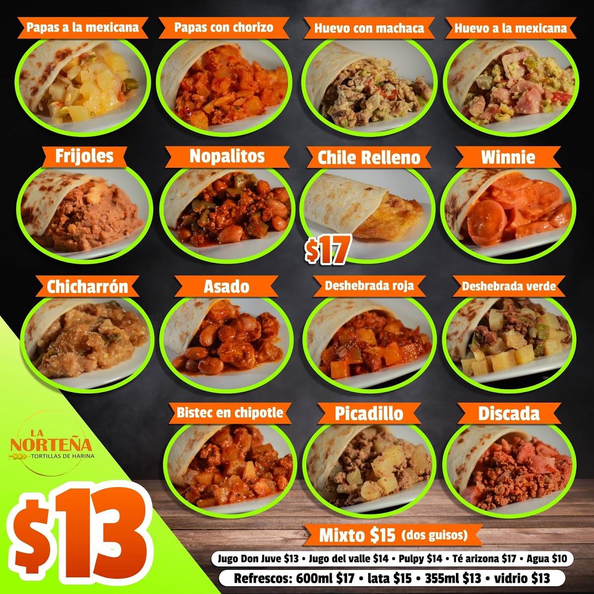 Menu at Tortilleria y Burritos 