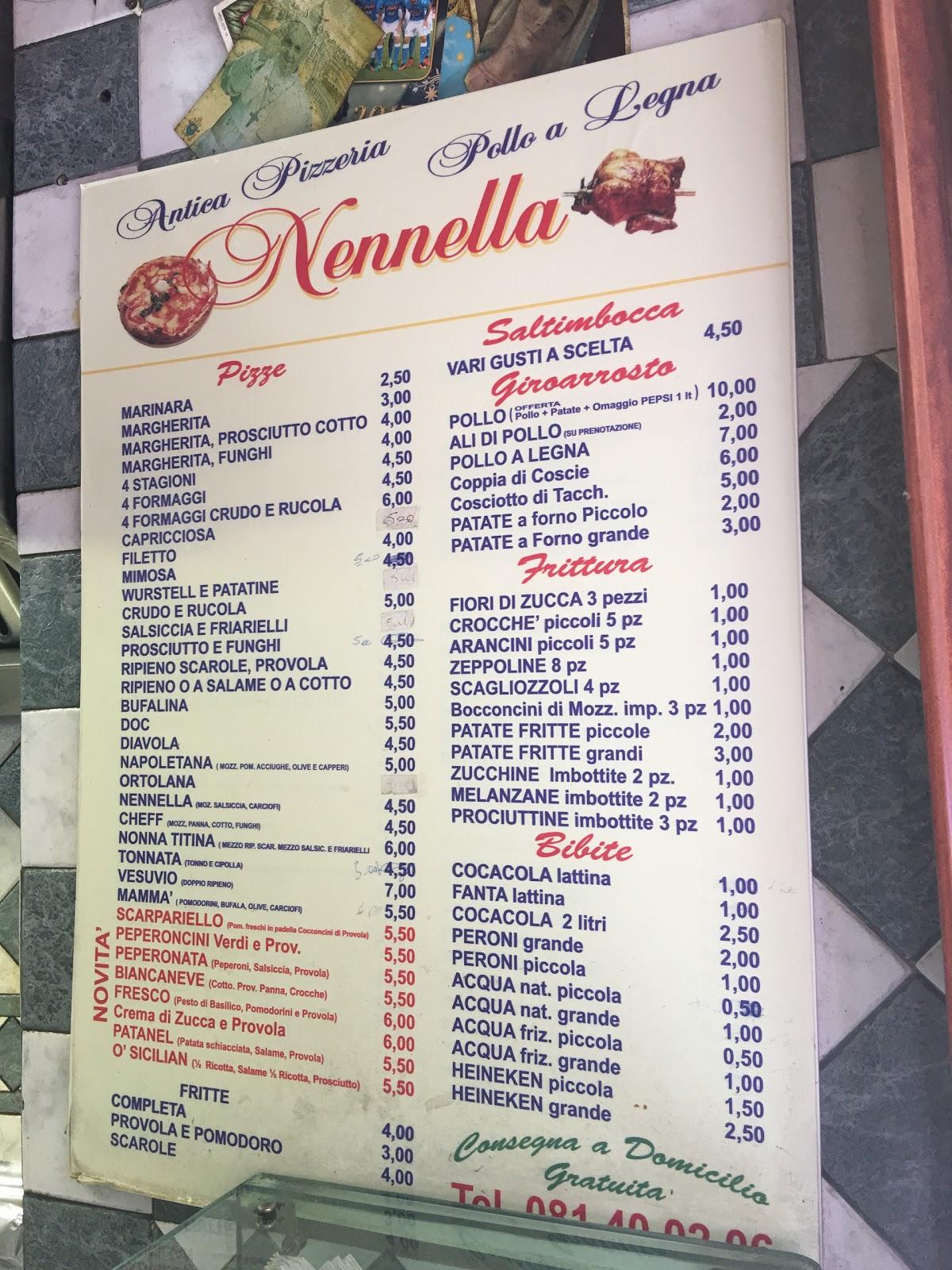 Menu da Antica Pizzeria Nennella 1930, Napoli, Via Santa Caterina da Siena