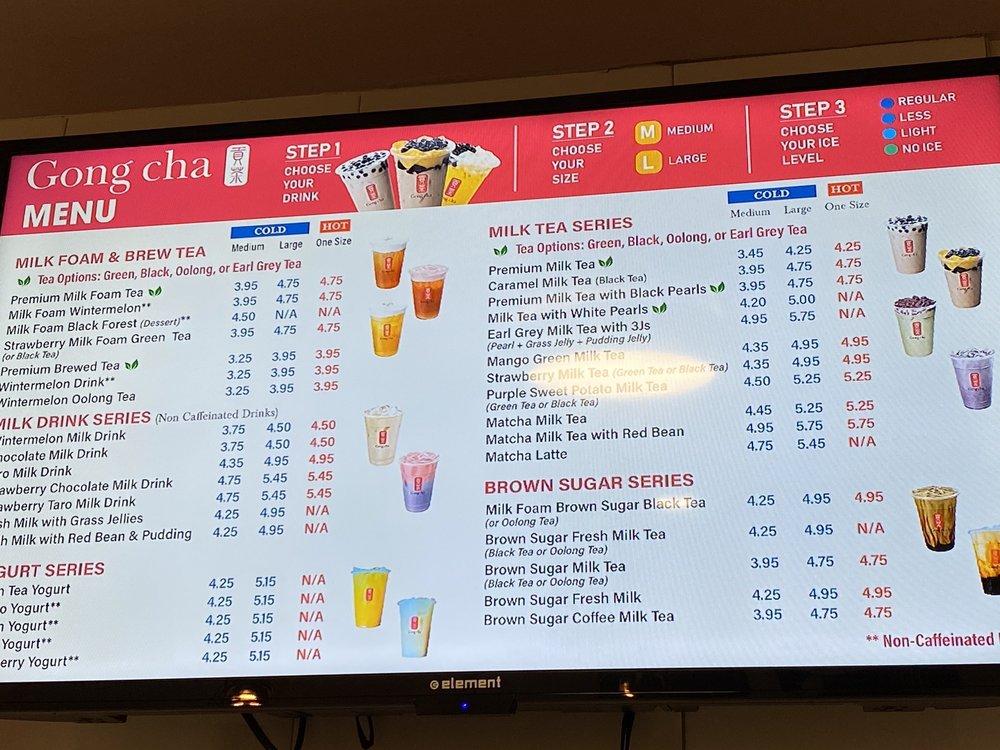 Menu at Gong Cha Charlotte 601 South Kings Drive