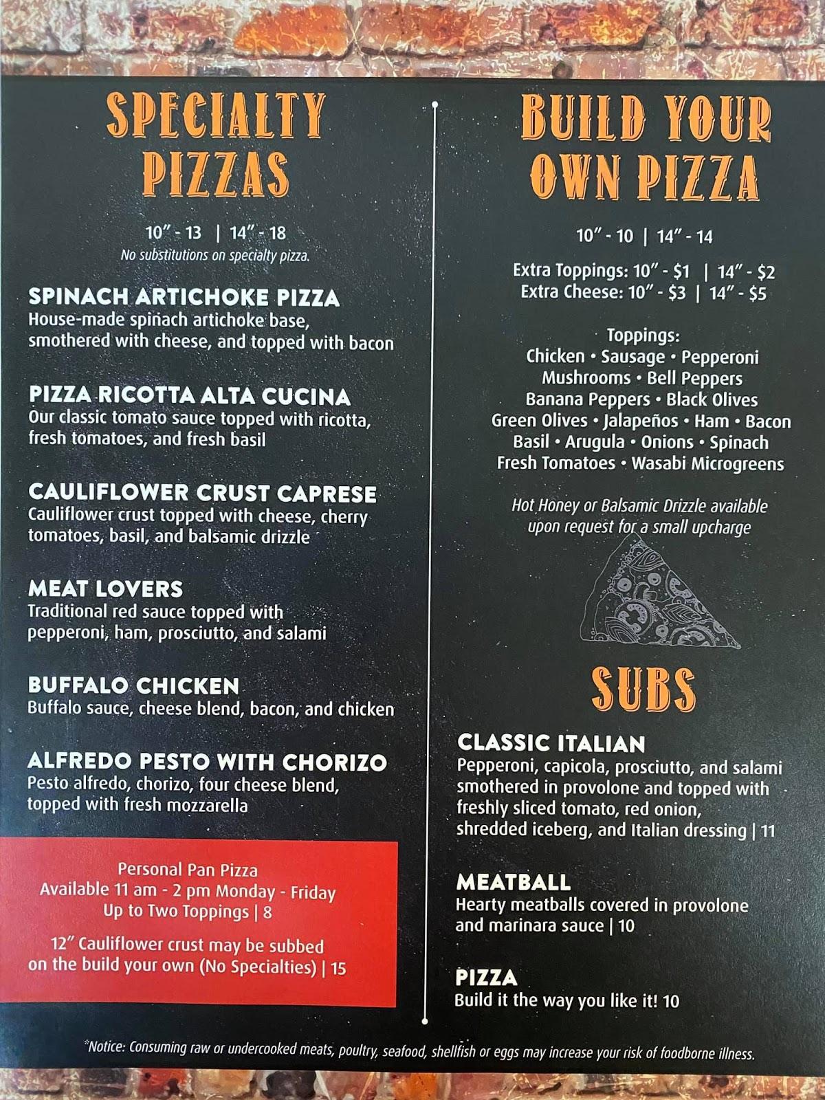 Menu at Ohio Fire pizzeria, Ashland