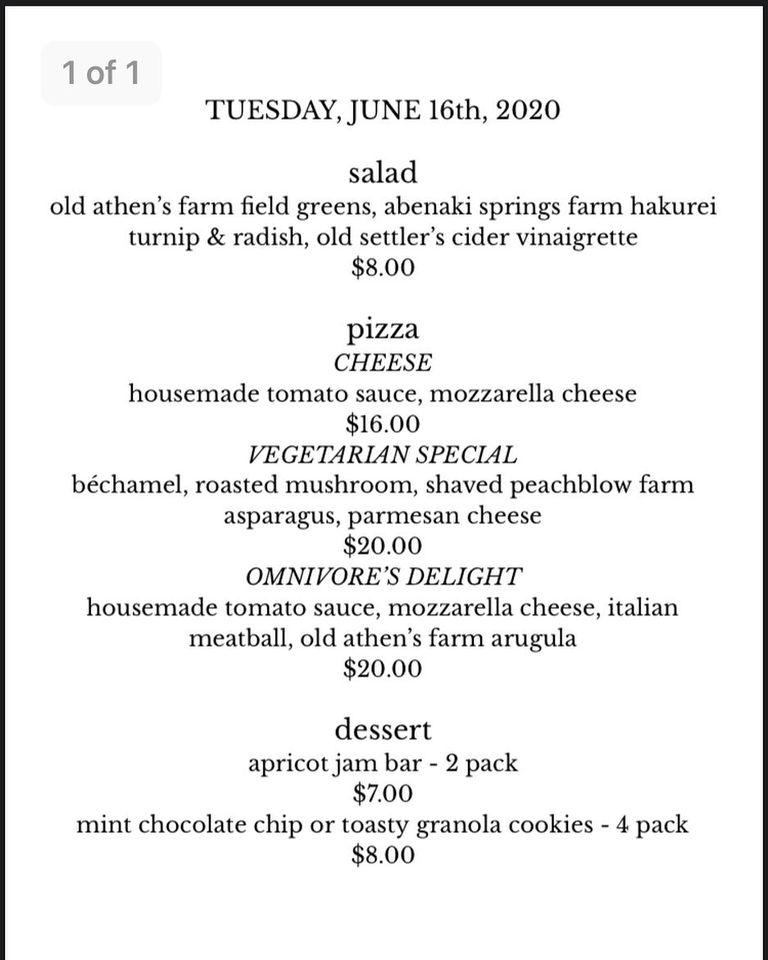 Menu at Orchard Hill Breadworks restaurant, Alstead