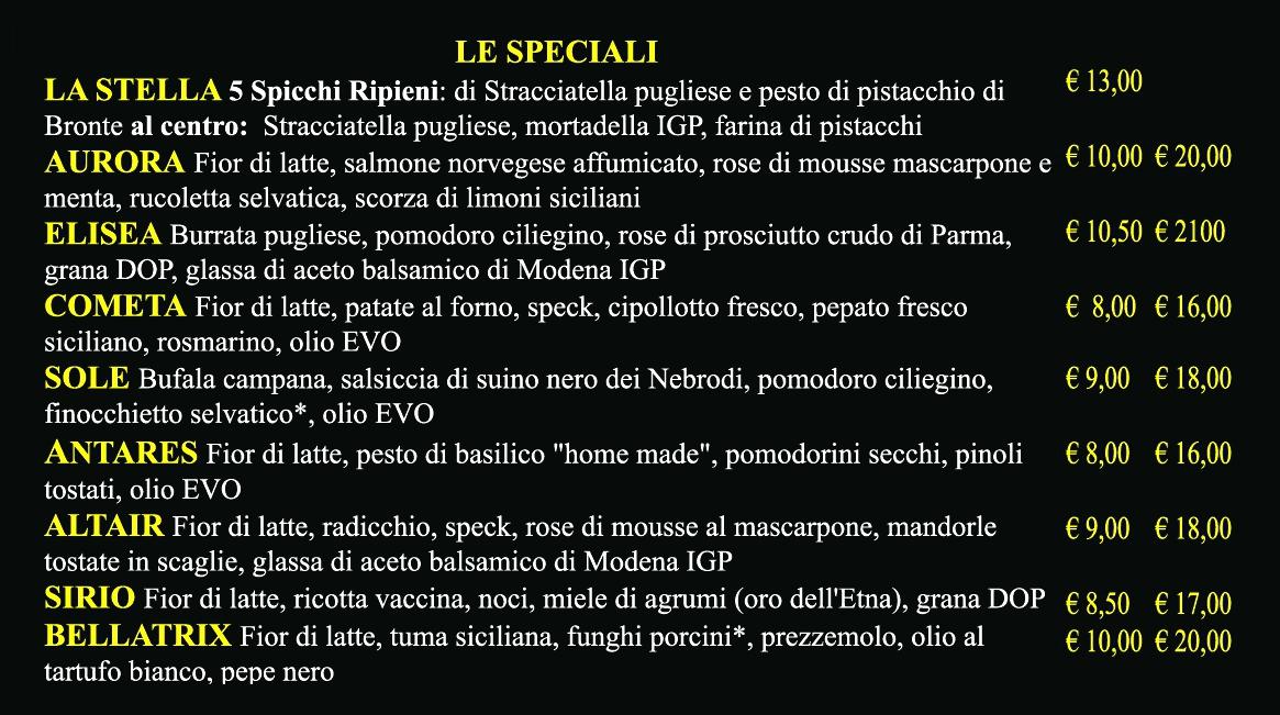 Menu da Pizzeria La Stella, Acireale