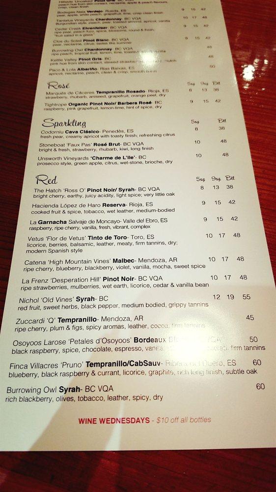 Menu at Tapa Bar, Victoria