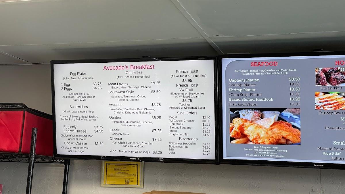Menu at Avocados restaurant, Bourne