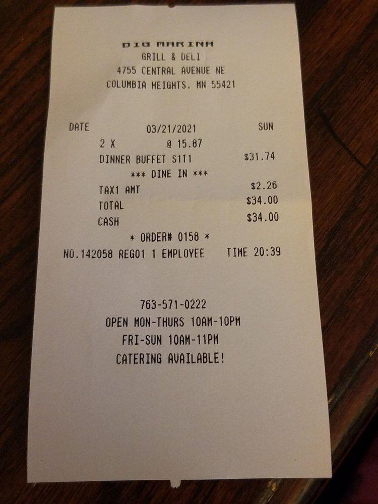 Menu at Big Marina Grill & Deli restaurant, Columbia Heights