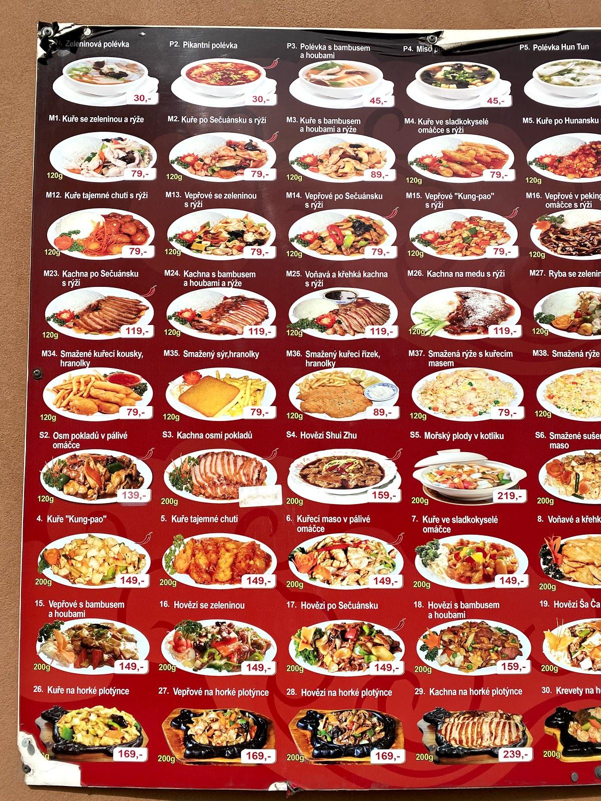 Menu at Chinese Restaurant Štěstí, Prague