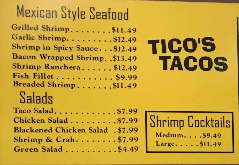 Menu at Ticos Tacos restaurant, Simi Valley, E Los Angeles Ave