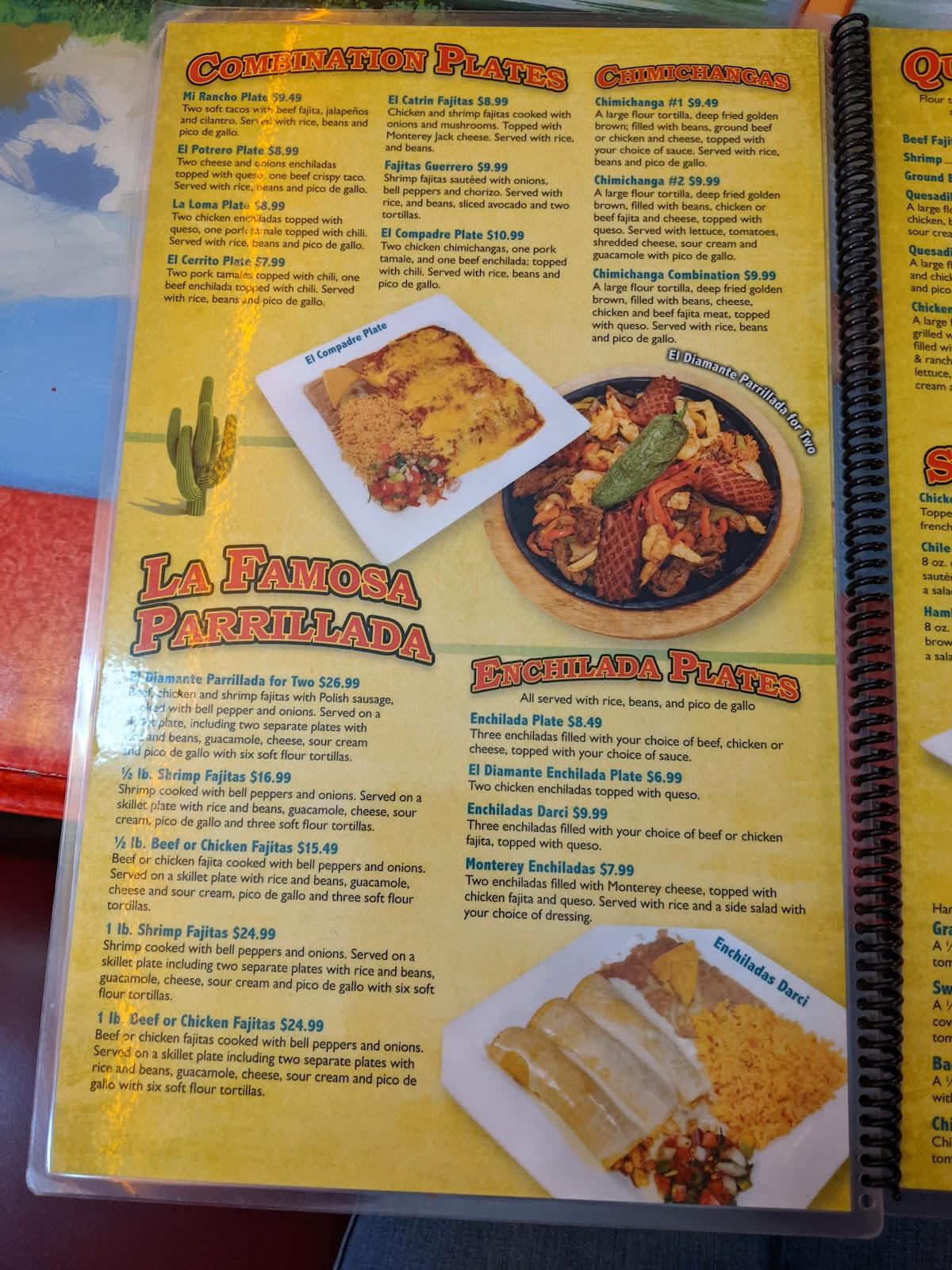 Menu at El Diamante Mexican Restaurant, Glenwood
