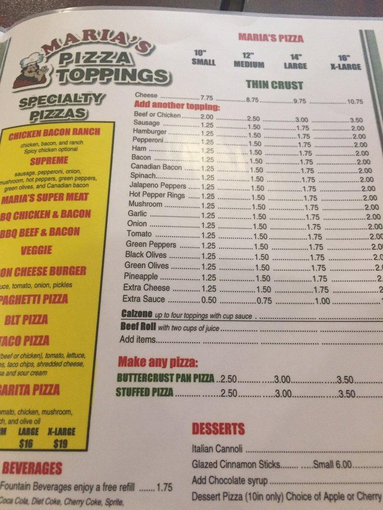 Menu at Maria's Pizza In Amboy pizzeria, Amboy