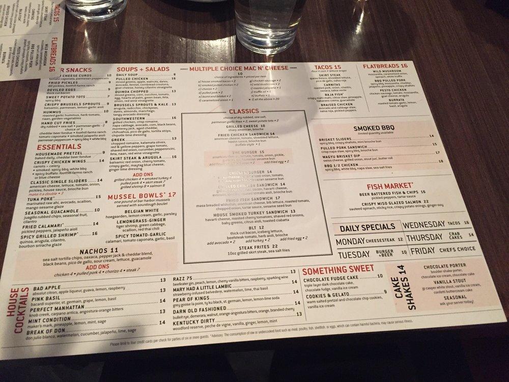 Menu at Public House, Chicago, 400 N State St