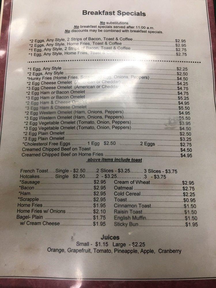 Menu at Schwalm's Cleona Restaurant, Cleona