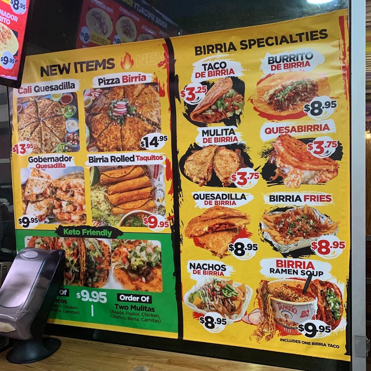 Menu at Palapas Tacos restaurant, Fullerton