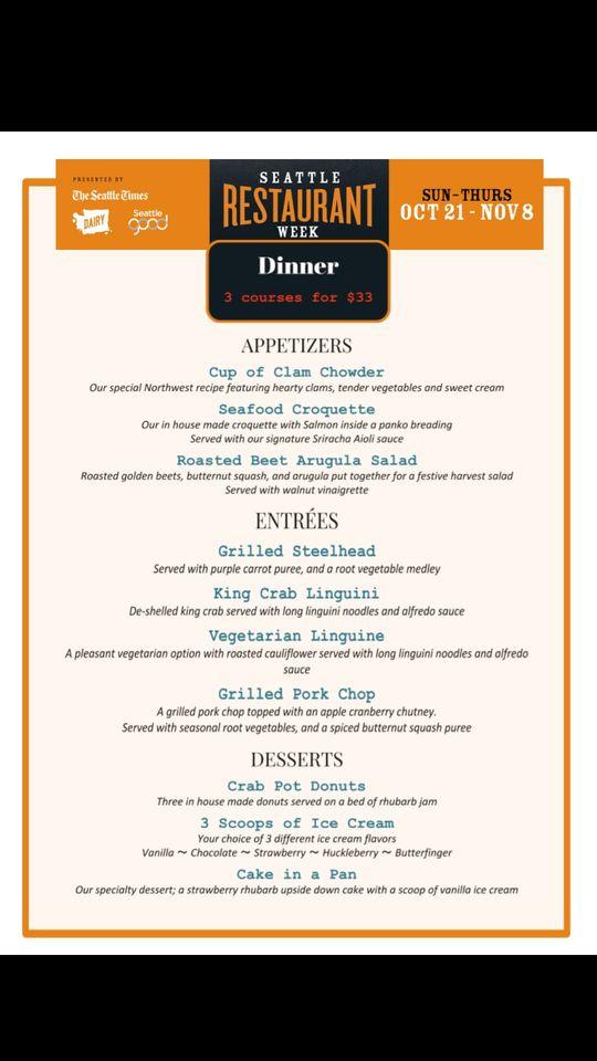 Menu at The Crab Pot Bellevue restaurant, Bellevue